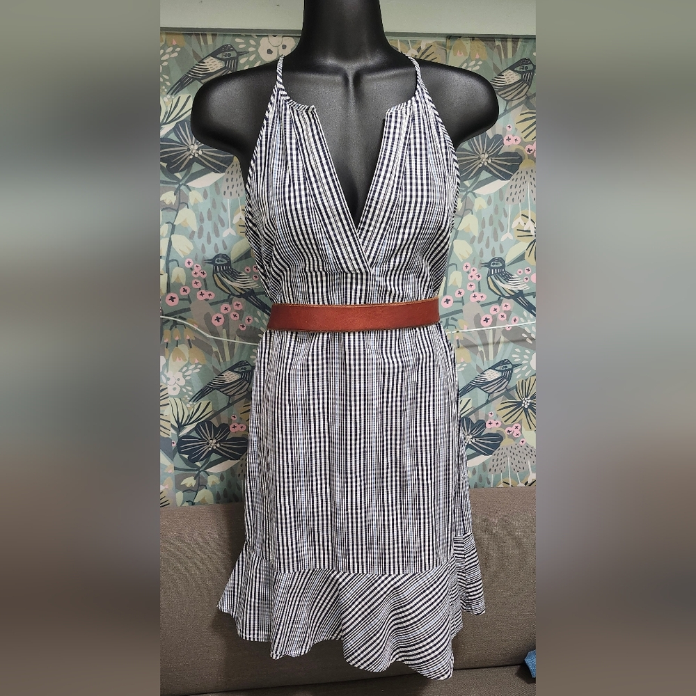 J. Crew Blue and White Sleeveless Mini Sundress
